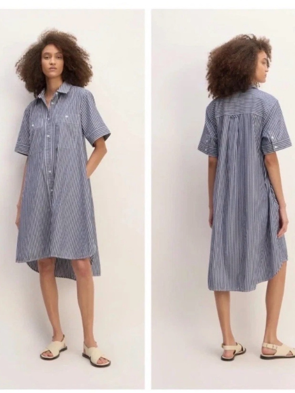 Everlane Blue and White Striped High-Low Daytripper Shirt Dress